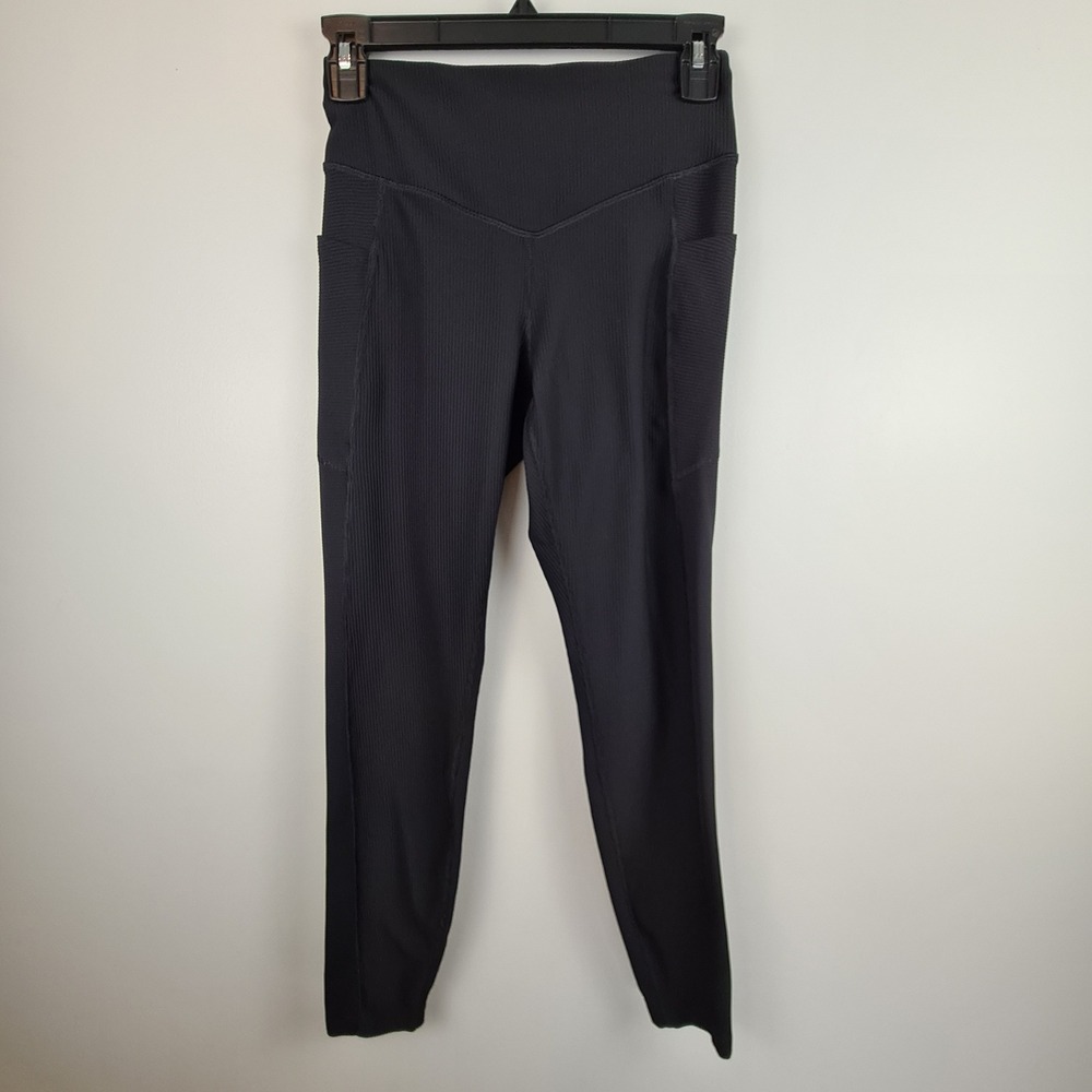 Old Navy Active Powersoft High-Rise Ribbed Leggings Black Women Small Pockets